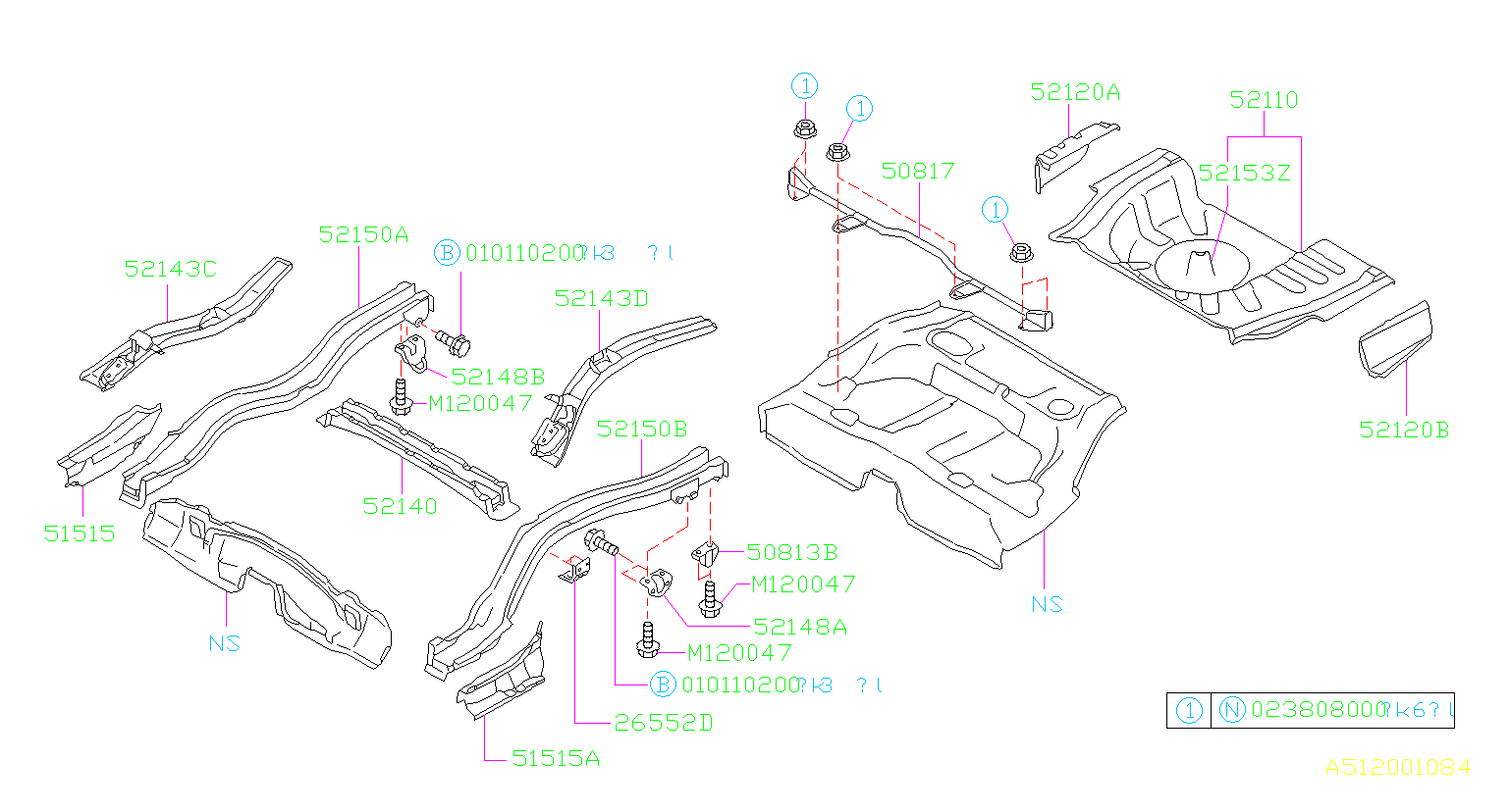 Subaru Forester Floor Side Rail (Left, Rear). PT201201 FRAME R FL SD CP ...